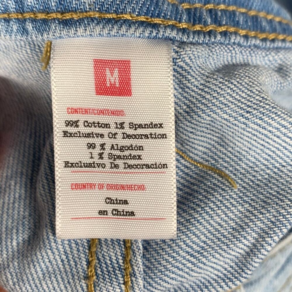 Overall Shorts Womens Medium Blue Denim Jeans Rainbow Details Festival Casual - Picture 3 of 15